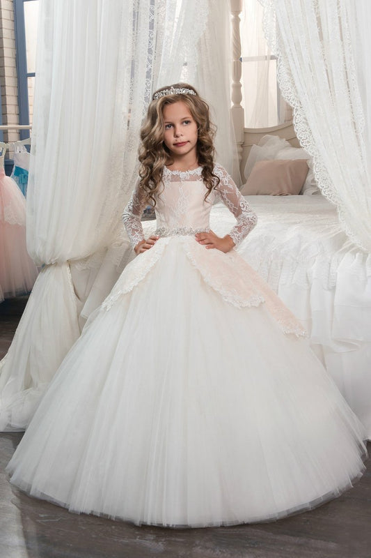 2024 Long Sleeves Flower Girl Dresses Scoop Tulle With Applique And