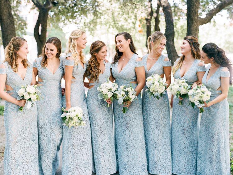 Mermaid Lace Baby Blue V Neck Bridesmaid Dresses for Wedding STC20425