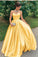A Line Yellow Satin Prom Dresses, Strapless Sweetheart Sleeveless Party Dresses STC15046