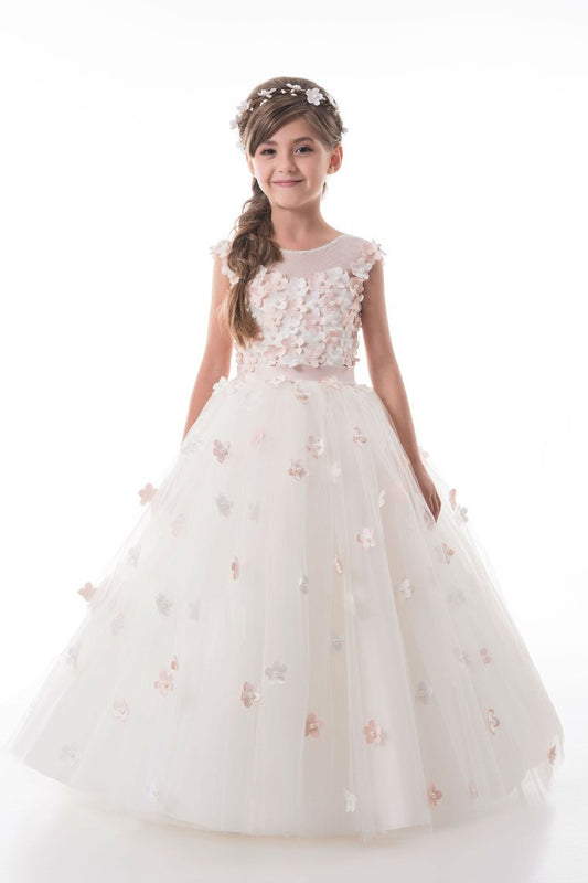 2024 A Line Flower Girl Dresses Scoop Tulle With Handmade Flowers Lace