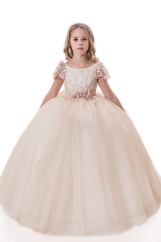 2024 Ball Gown Flower Girl Dresses Scoop Short Sleeves Tulle With