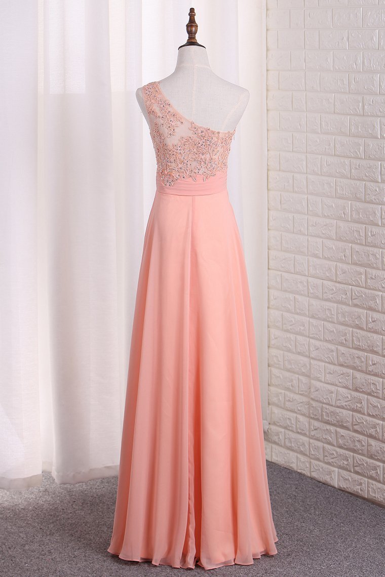Chiffon One Shoulder A Line Prom Dresses With Applique Sweep