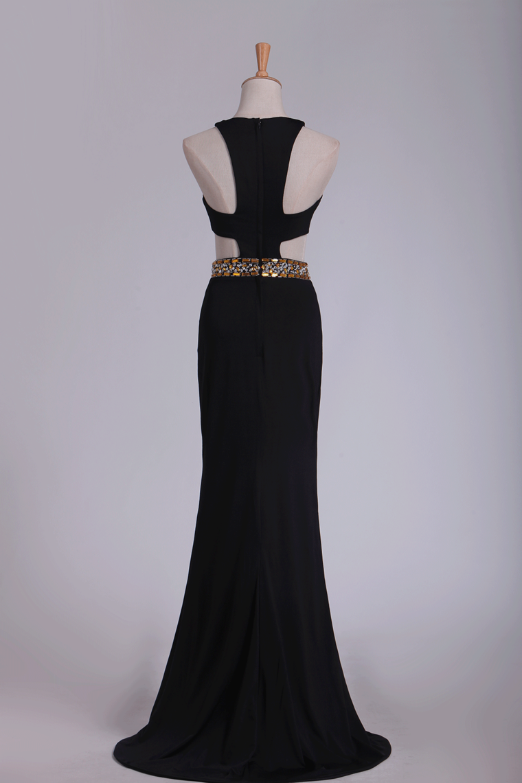 Spandex Scoop Evening Dresses Sheath With Beading And