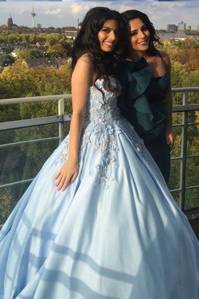 Princess Ball Gown Blue Appliques Strapless Quinceanera Dresses, Sweet 16 Dresses STC15290
