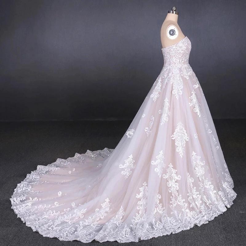 Ball Gown Strapless Wedding Dresses with Lace Applique, Lace Up Bridal Dress STC15071