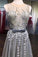 A Line Grey Tulle Beads 3D Flowers Round Neck Long Prom Dresses with Belt STC15000