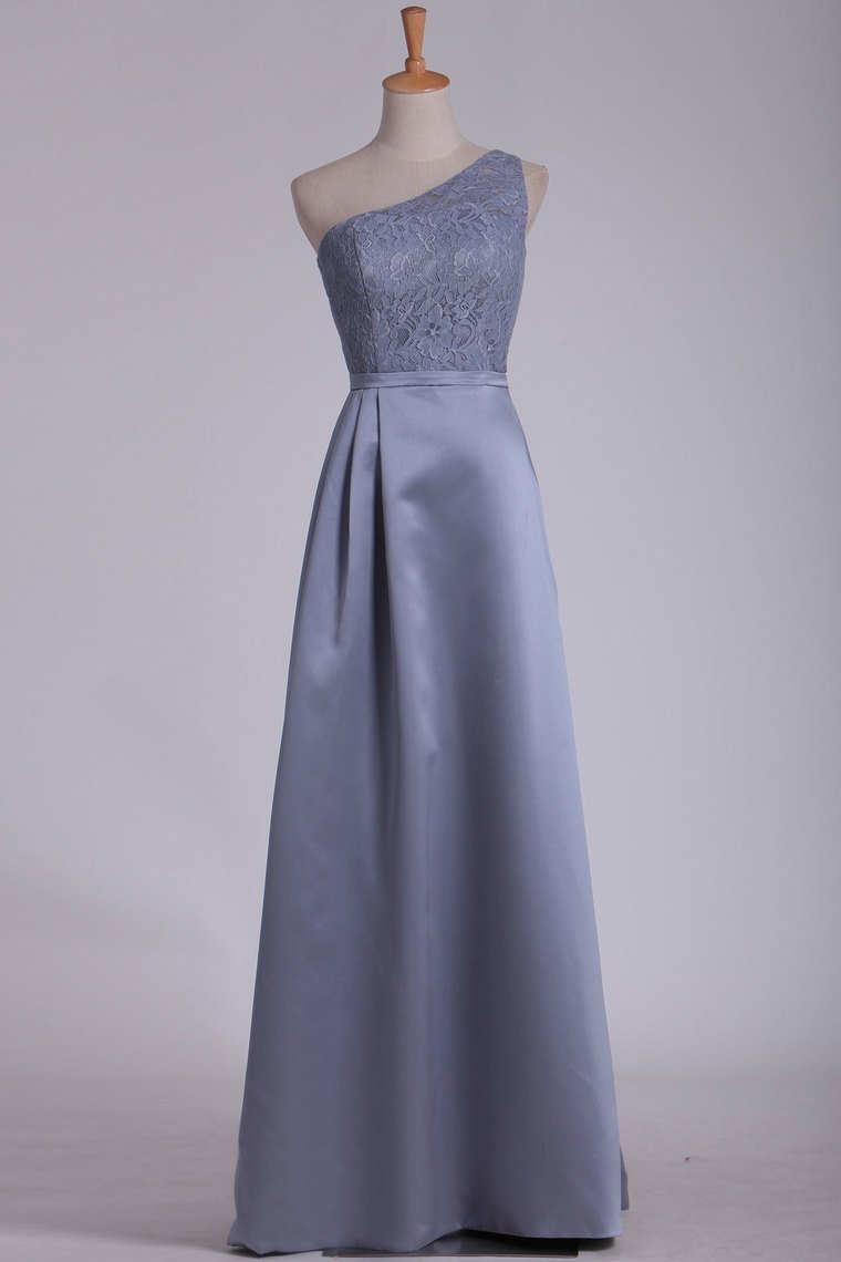 Chiffon One Shoulder Satin & Lace Bridesmaid Dresses Floor Length