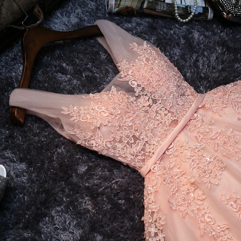 Lace Appliqued Tulle Blush Pink Short Prom Dress Sweet 16 Dress