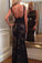 Long Prom Dresses Mermaid Scoop Neck Lace Beading Black Backless Evening Dress