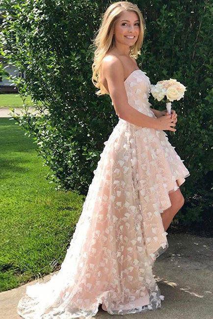 High-low Strapless Homecoming Dress Cute Mini Beach Wedding Dress
