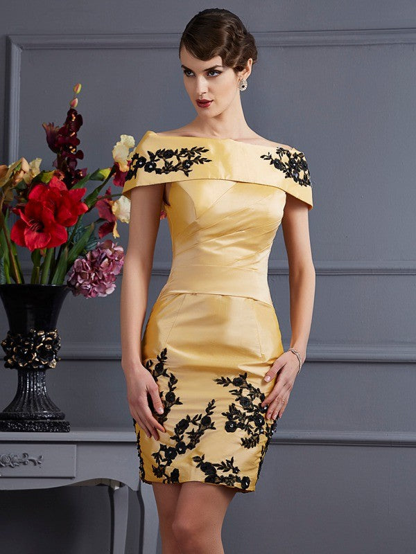 A-Line/Princess Strapless Sleeveless Applique Short Taffeta Bridesmaid Dresses TPP0005158