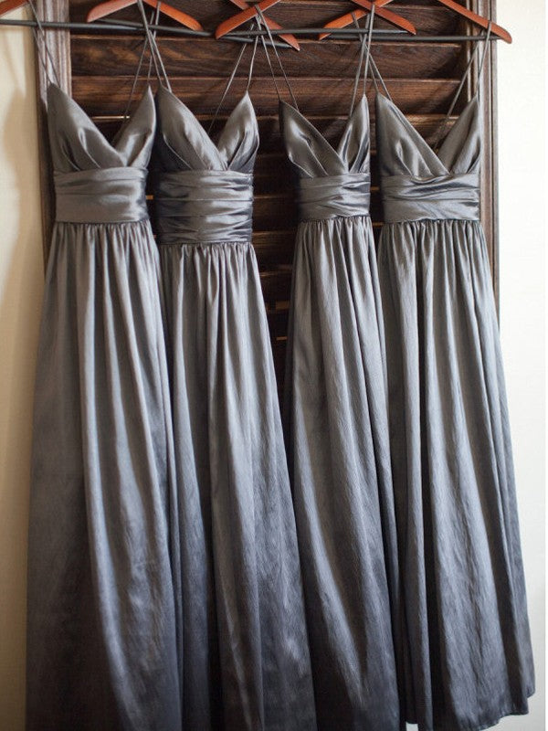 A-Line/Princess Spaghetti Straps Sleeveless Floor-Length Taffeta Bridesmaid Dresses TPP0005317