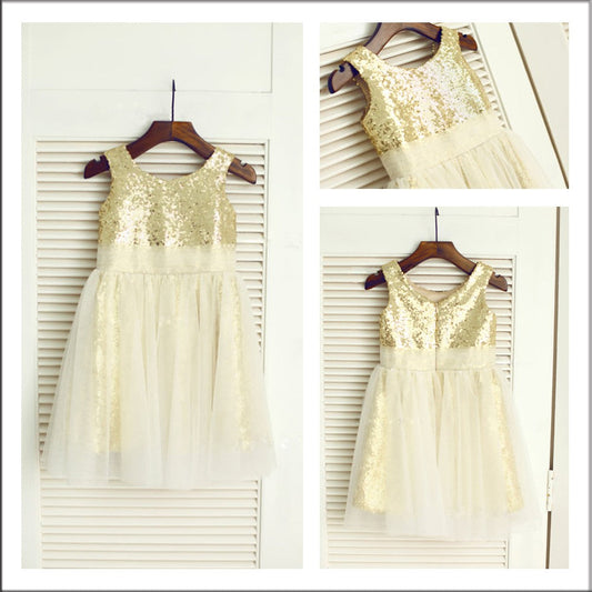 A-Line/Princess Scoop Sleeveless Sequin Long Sequins Flower Girl Dresses TPP0007885
