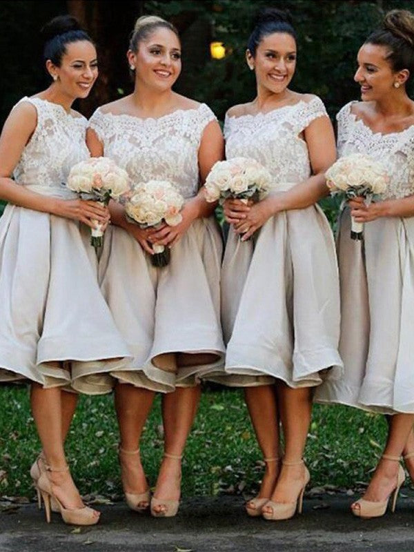 A-Line/Princess Off-the-Shoulder Sleeveless Chiffon Knee-Length Bridesmaid Dresses TPP0005193