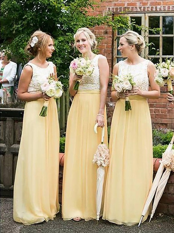 A-Line/Princess Scoop Sleeveless Chiffon Floor-Length Bridesmaid Dresses TPP0005610