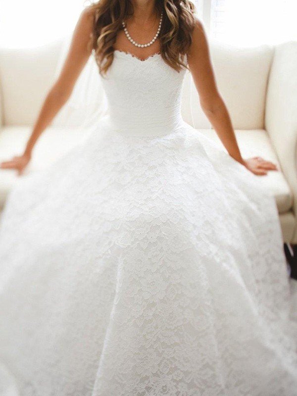 A-Line/Princess Sweetheart Cathedral Train Sleeveless Lace Wedding Dresses TPP0006333