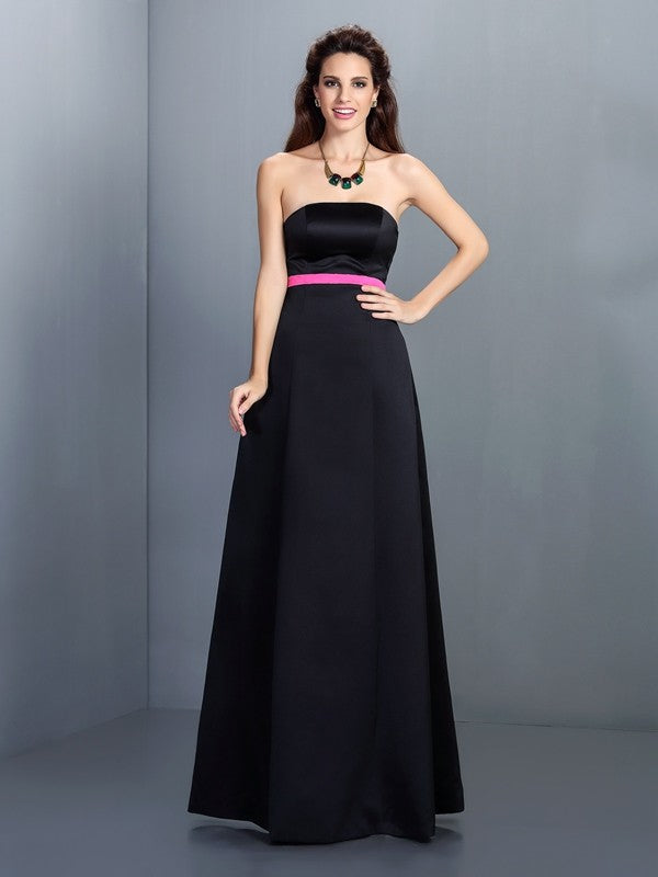 A-Line/Princess Strapless Sleeveless Long Satin Bridesmaid Dresses TPP0005848