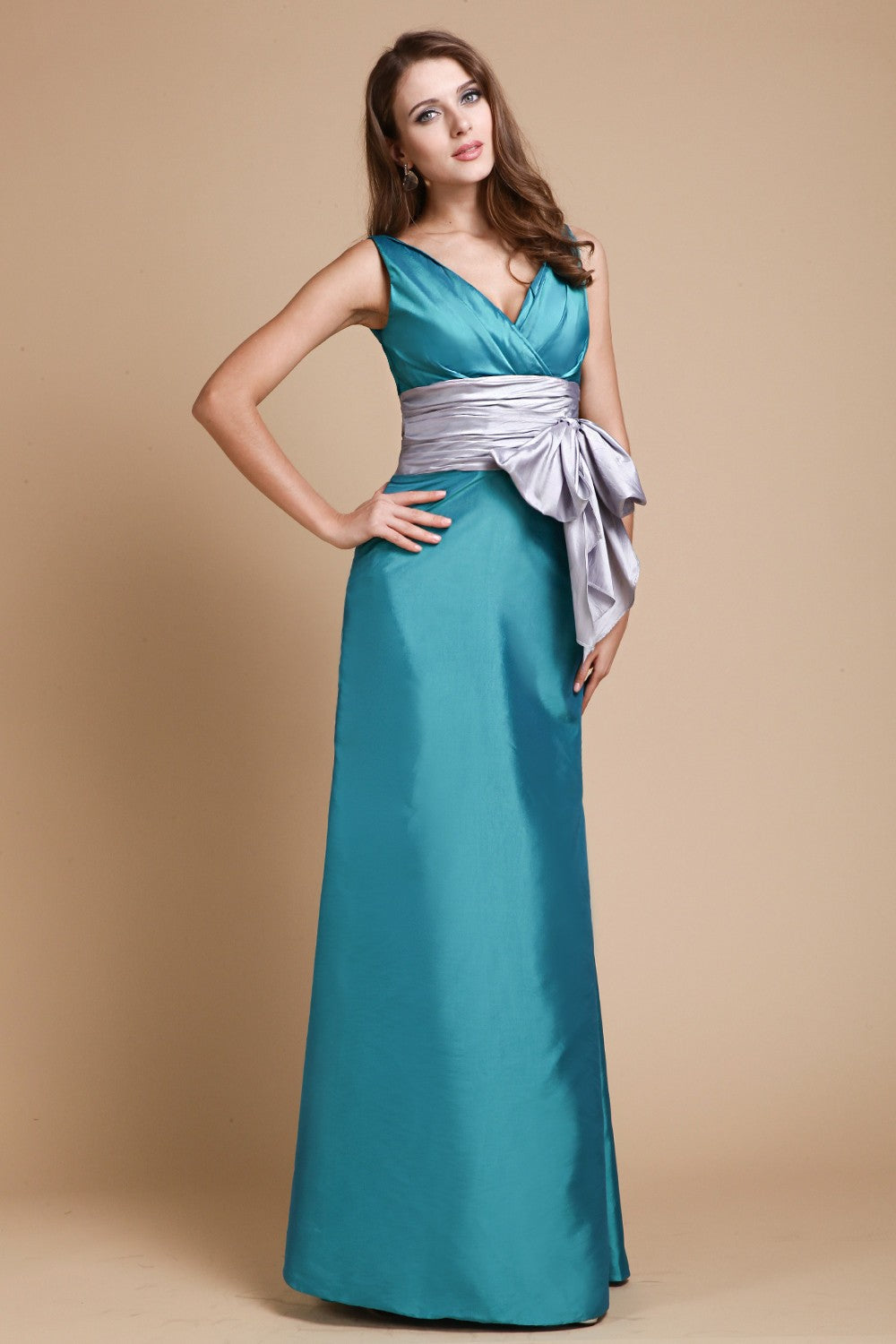 Sheath/Column V-Neck Sleeveless Sash/Ribbon/Belt Taffeta Bridesmaid Dresses TPP0005869