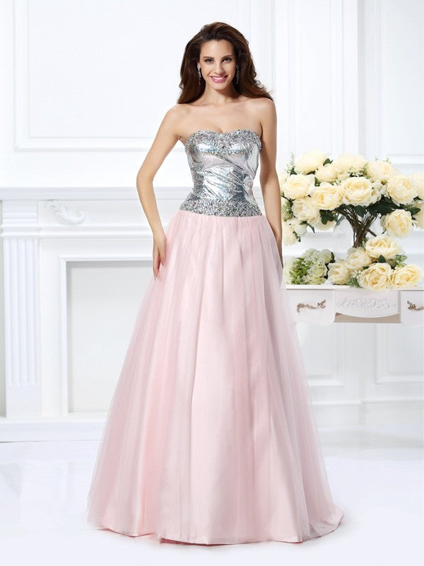 Ball Gown Sweetheart Beading Sleeveless Long Satin Quinceanera Dresses TPP0004304