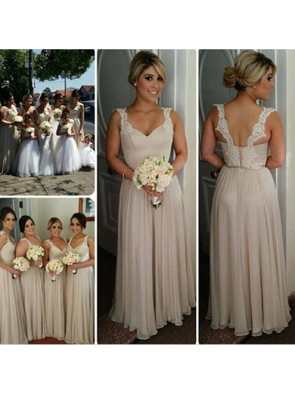 A-Line/Princess Sweetheart Sleeveless Floor-Length Chiffon Bridesmaid Dresses TPP0005190