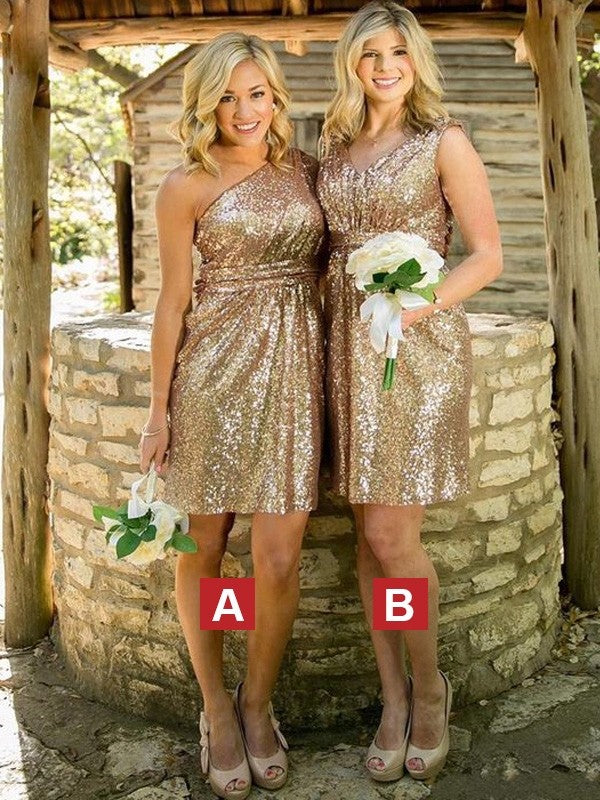Sheath/Column Sleeveless Sequins Short/Mini Bridesmaid Dresses TPP0005199