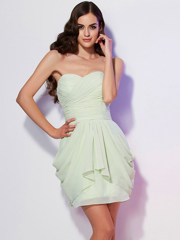 A-Line/Princess Sweetheart Sleeveless Pleats Short Chiffon Bridesmaid Dresses TPP0005102