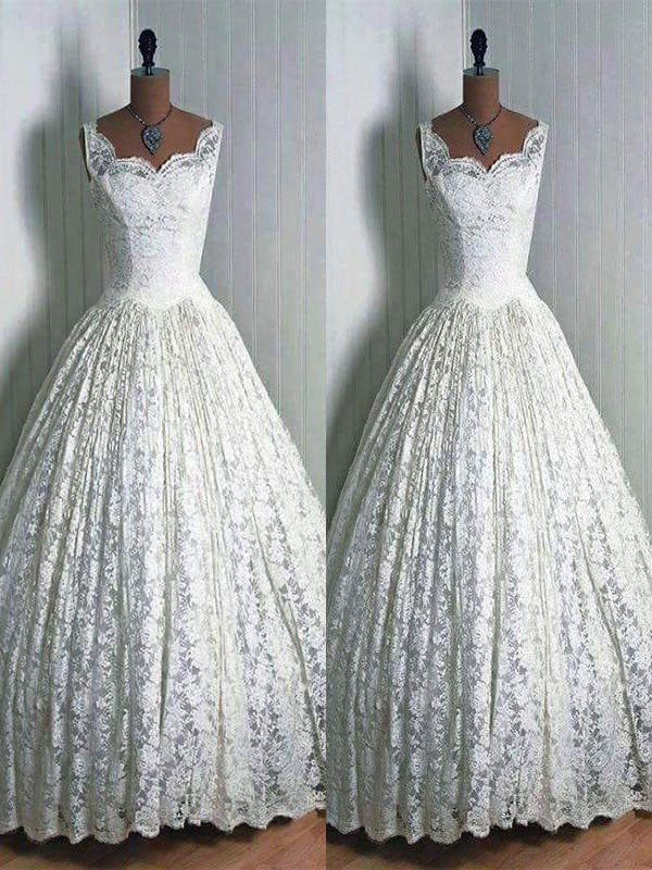 Ball Gown Lace Sweetheart Floor-Length Sleeveless Wedding Dresses TPP0006492