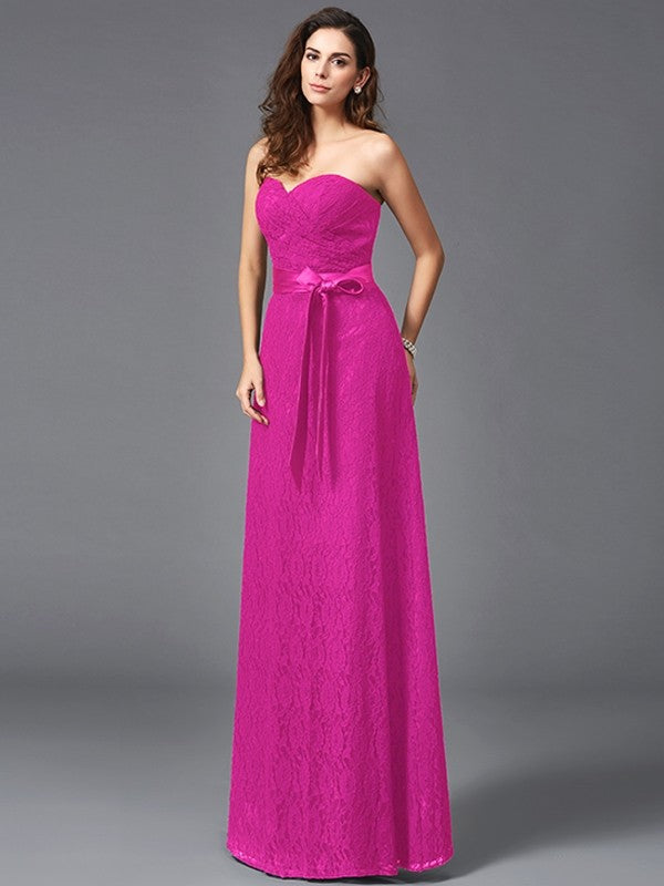A-Line/Princess Sweetheart Sash/Ribbon/Belt Sleeveless Long Lace Bridesmaid dresses TPP0005357