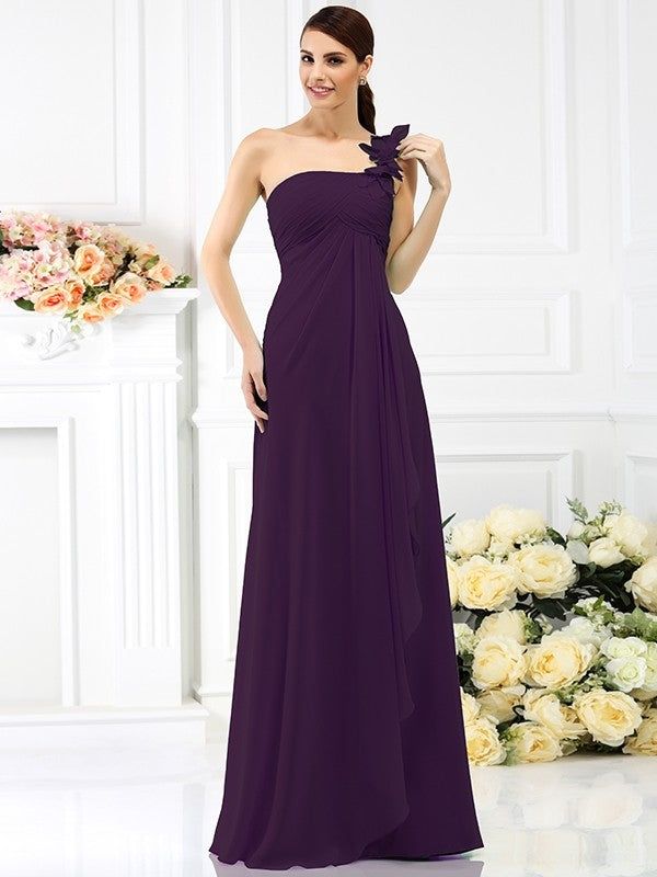 A-Line/Princess One-Shoulder Pleats Sleeveless Long Chiffon Bridesmaid Dresses TPP0005341