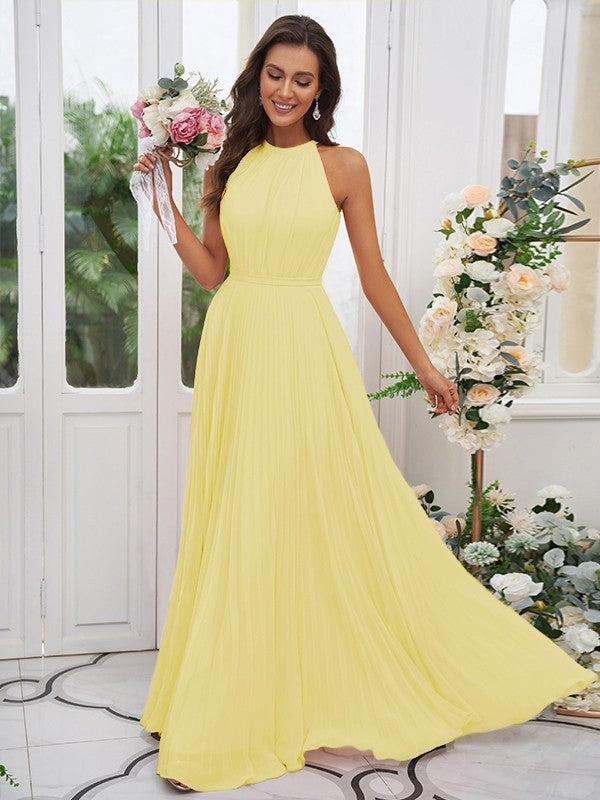 A-Line/Princess Chiffon Ruffles Halter Sleeveless Floor-Length Bridesmaid Dresses TPP0004922