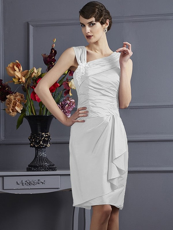 Sheath/Column Sleeveless Applique Short Taffeta Bridesmaid Dresses TPP0005248