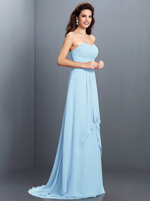 A-Line/Princess Sweetheart Pleats Sleeveless Long Chiffon Bridesmaid Dresses TPP0005681