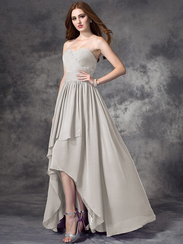 A-line/Princess Sweetheart Ruffles Sleeveless High Low Chiffon Bridesmaid Dresses TPP0005145