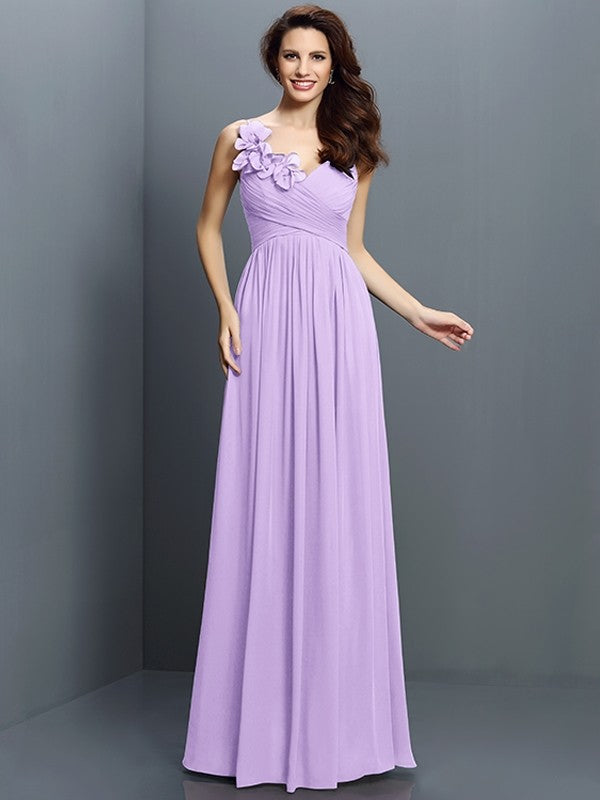 A-Line/Princess V-neck Pleats Sleeveless Long Chiffon Bridesmaid Dresses TPP0005530