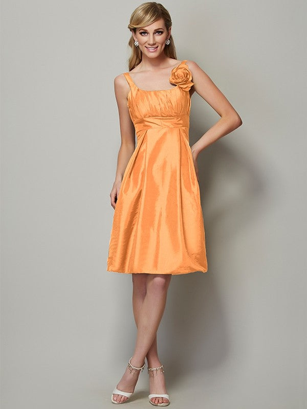 A-Line/Princess Straps Sleeveless Pleats Short Taffeta Bridesmaid Dresses TPP0005769