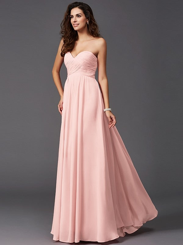 A-Line/Princess Sweetheart Ruffles Sleeveless Long Chiffon Bridesmaid Dresses TPP0005534