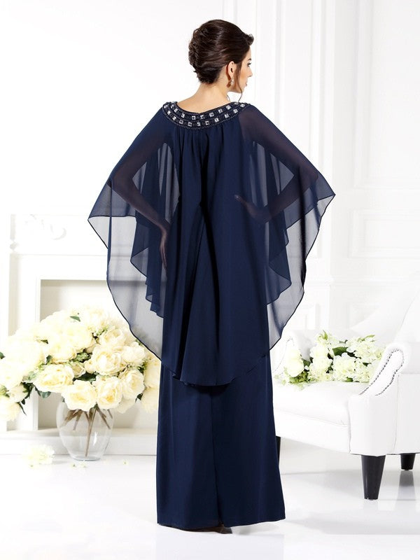 A-Line/Princess Scoop 3/4 Sleeves Long Chiffon Mother of the Bride Dresses TPP0007081