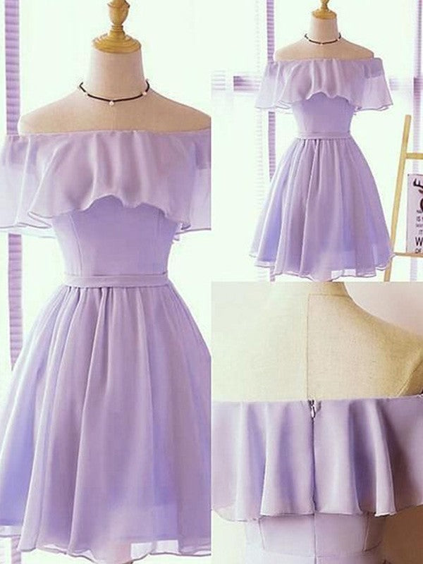 A-Line/Princess Chiffon Ruffles Off-the-Shoulder Sleeveless Short/Mini Homecoming Dresses TPP0003324