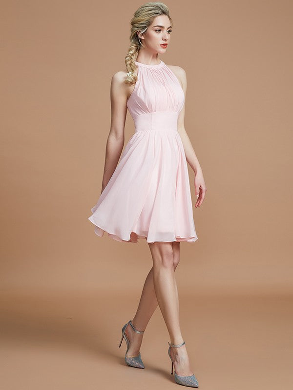 A-Line/Princess Chiffon Knee-Length Sleeveless Scoop Bridesmaid Dresses TPP0005275
