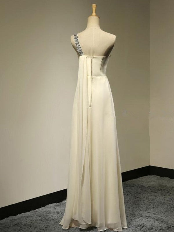 A-Line/Princess One-Shoulder Sleeveless Floor-Length Beading Chiffon Bridesmaid Dresses TPP0005364