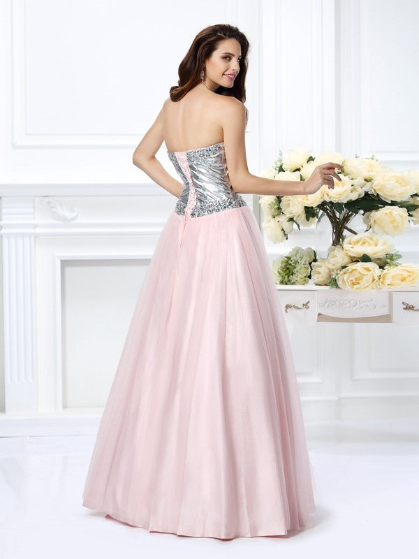 Ball Gown Sweetheart Beading Sleeveless Long Satin Quinceanera Dresses TPP0004304