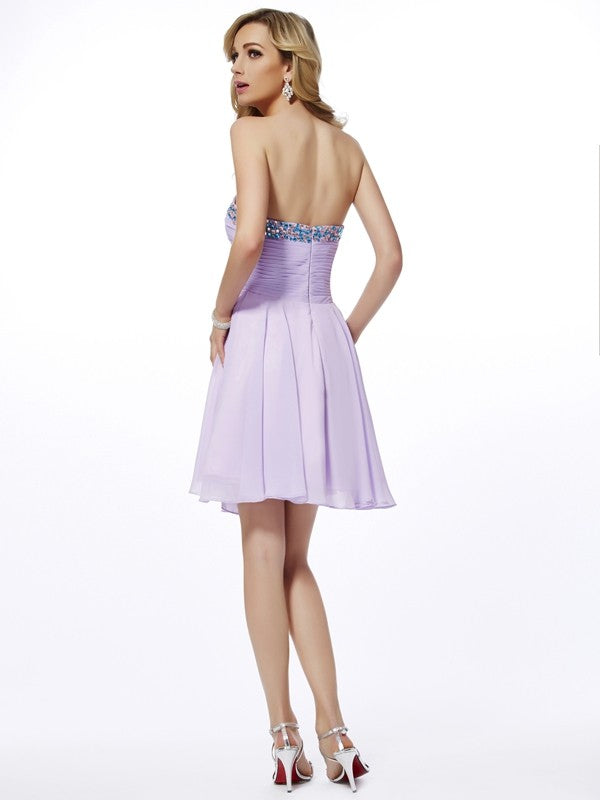A-Line/Princess Sweetheart Sleeveless Beading Chiffon Short Homecoming Dresses TPP0008927