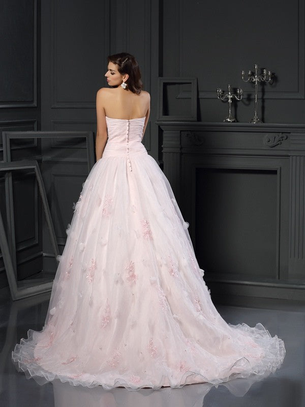 Ball Gown Sweetheart Ruffles Sleeveless Long Organza Wedding Dresses TPP0006473
