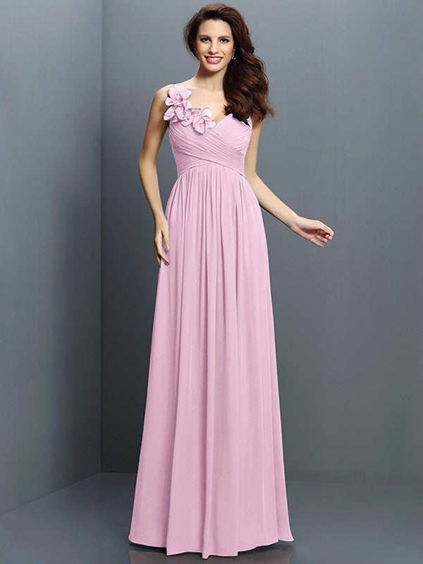A-Line/Princess V-neck Pleats Sleeveless Long Chiffon Bridesmaid Dresses TPP0005530