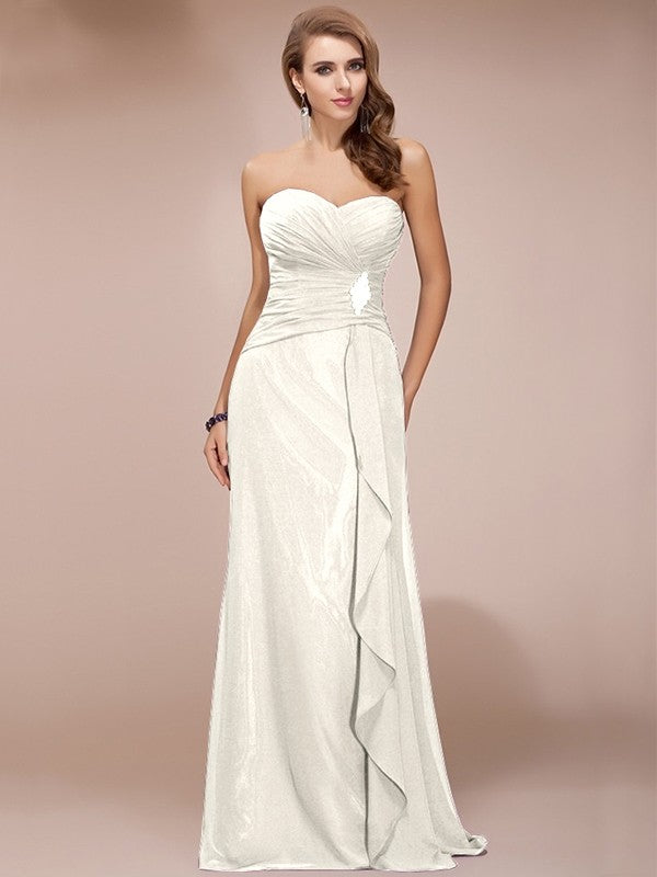 Sheath/Column Sweetheart Sleeveless Long Beading Ruffles Chiffon Bridesmaid Dresses TPP0005224