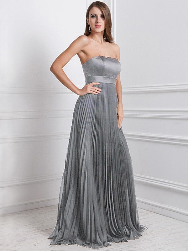 A-Line/Princess Strapless Sleeveless Ruffles Long Chiffon Bridesmaid Dresses TPP0005555