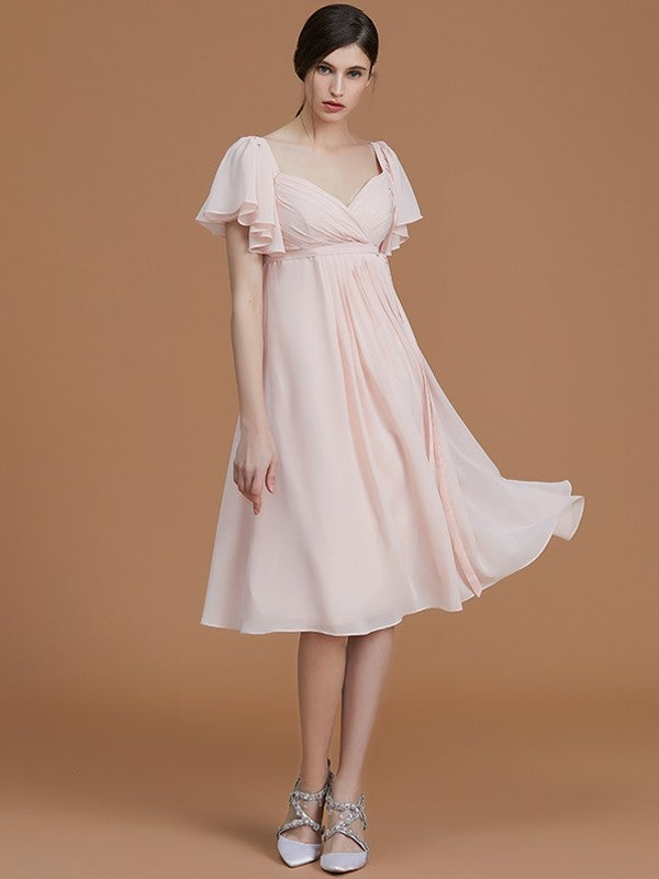 Empire Sweetheart Short Sleeves Knee-Length Ruched Chiffon Bridesmaid Dresses TPP0005505