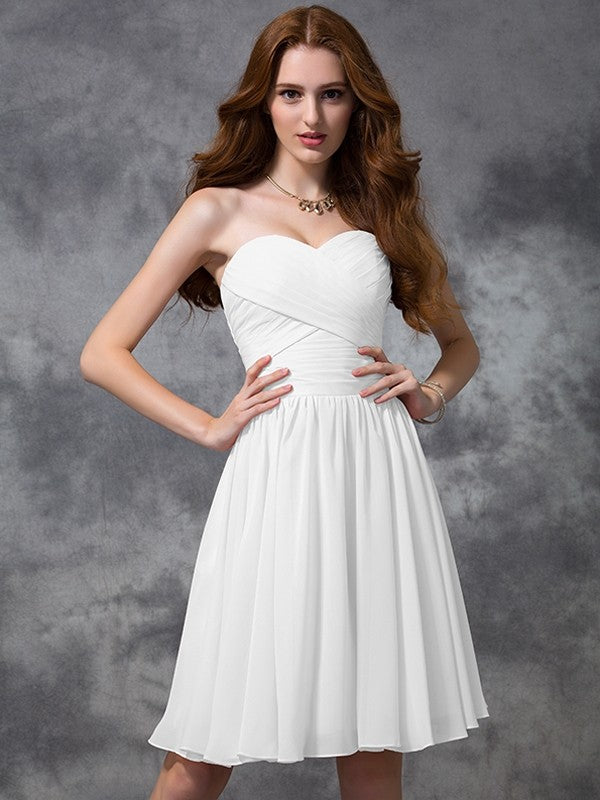 A-line/Princess Sweetheart Sleeveless Ruched Short Chiffon Bridesmaid Dresses TPP0005627