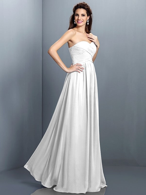 A-Line/Princess Sweetheart Pleats Sleeveless Long Chiffon Bridesmaid Dresses TPP0005405