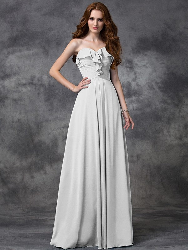 A-line/Princess Sweetheart Ruffles Sleeveless Long Chiffon Bridesmaid Dresses TPP0005598